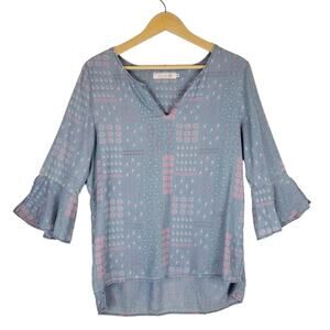 Billy T Women's Bell Sleeve Blouse Blue Pink Size M Medium